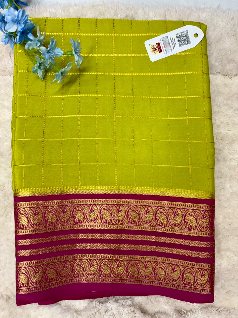 Pure Mysore Silk Crepe Saree Gangajamuna Border