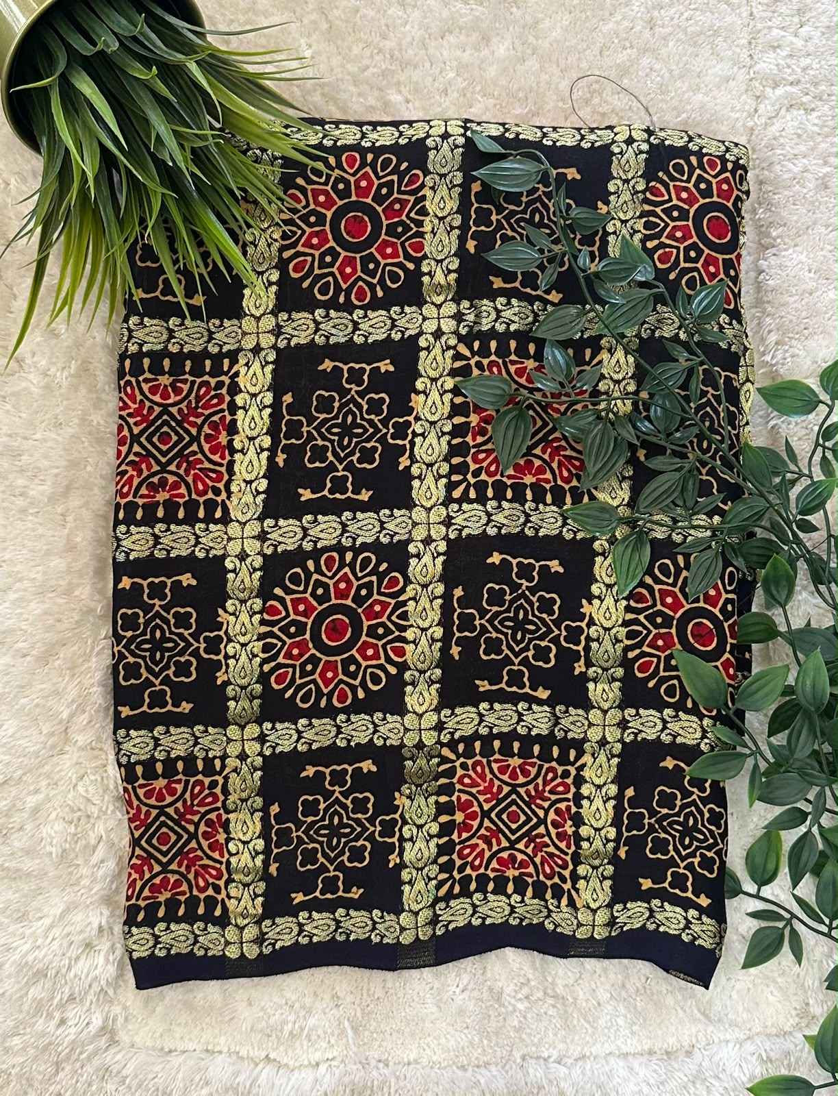 Ajrakh Print Modal silk Saree