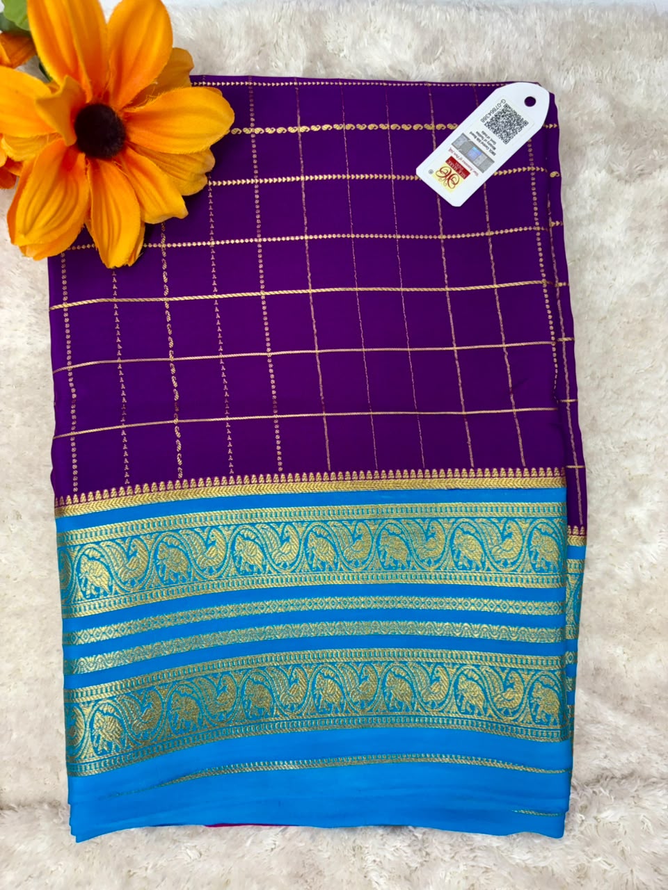 Pure Mysore Silk Crepe Saree Gangajamuna Border