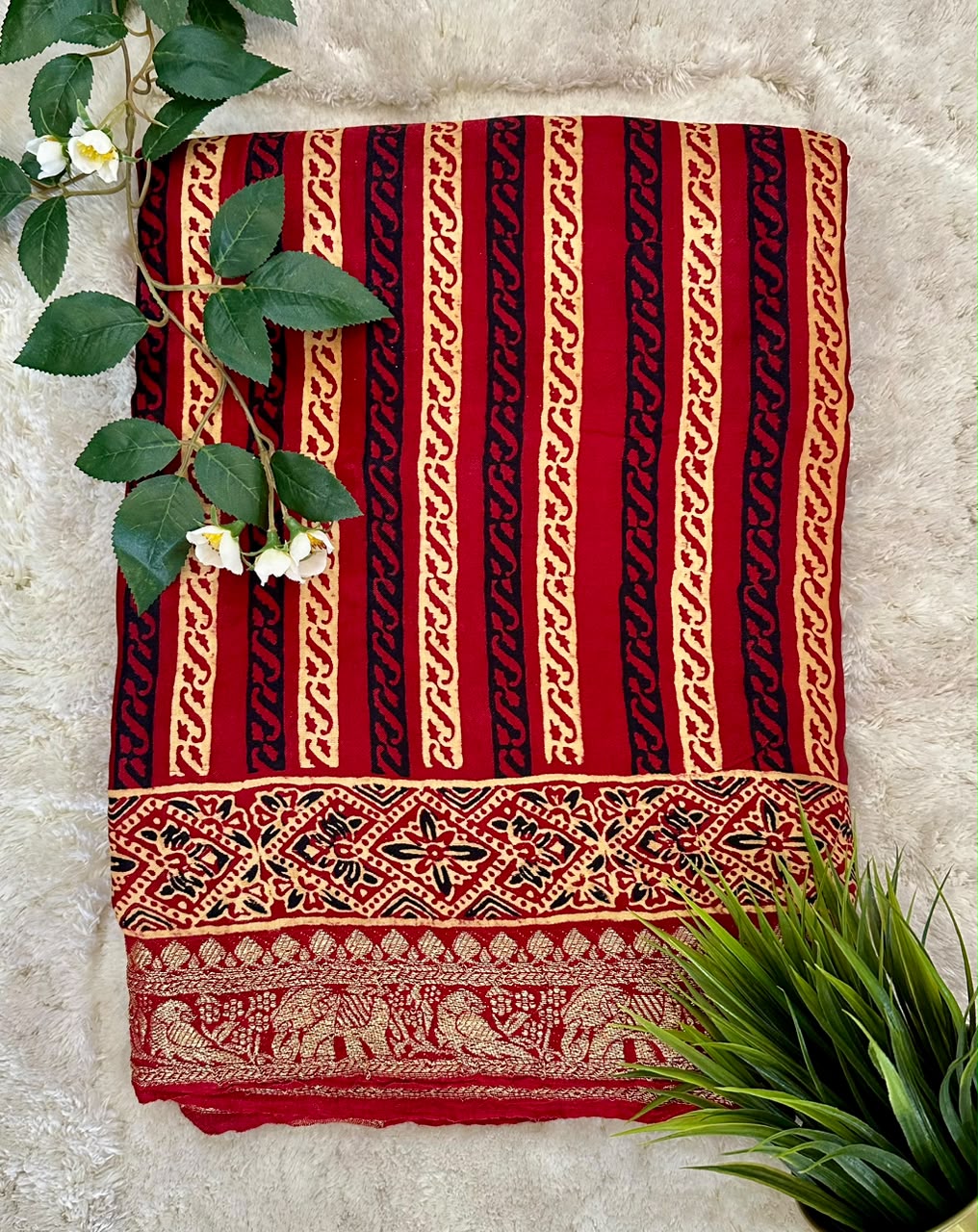 Ajrakh Print Modal silk Saree