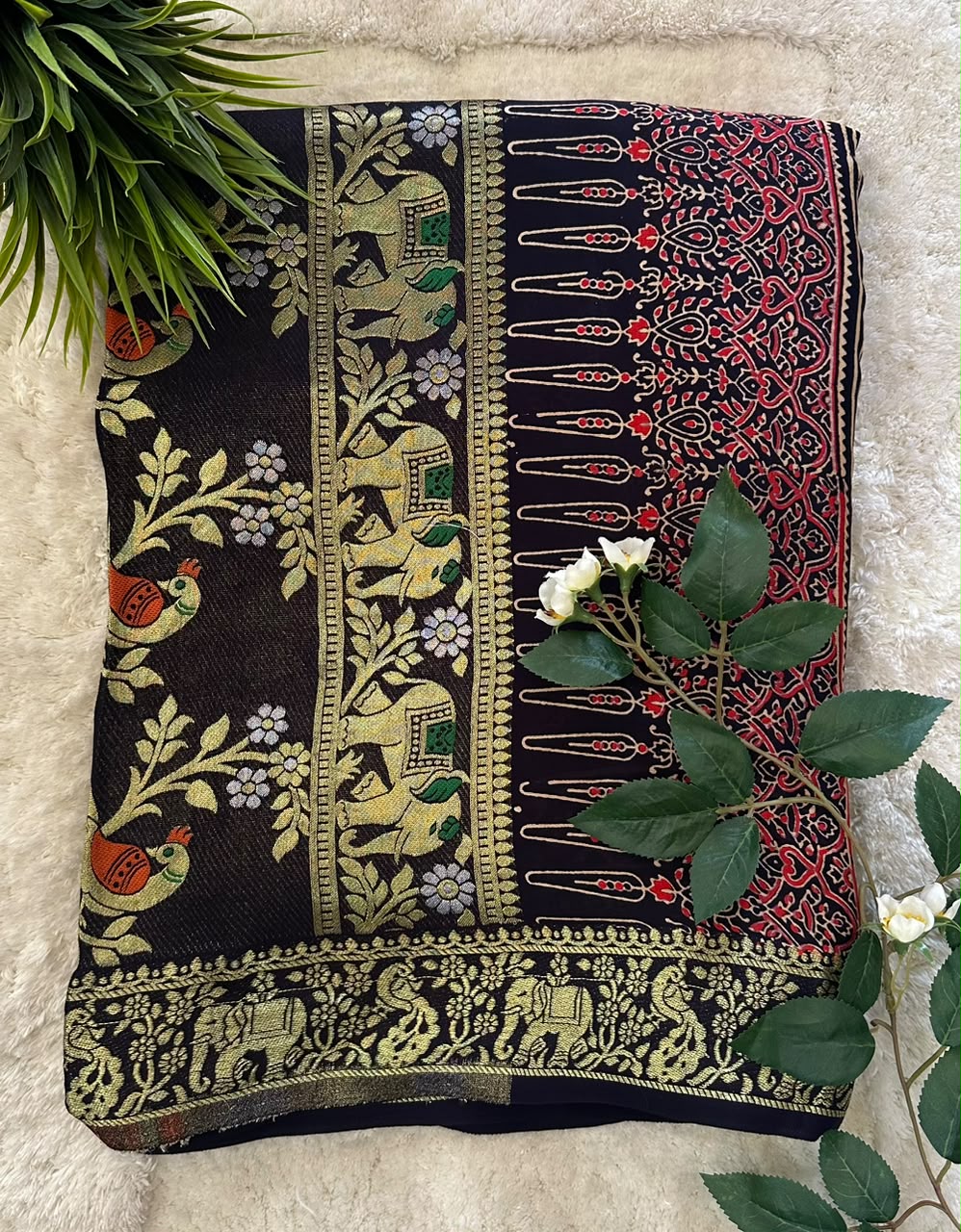 Ajrakh Print Modal silk Saree