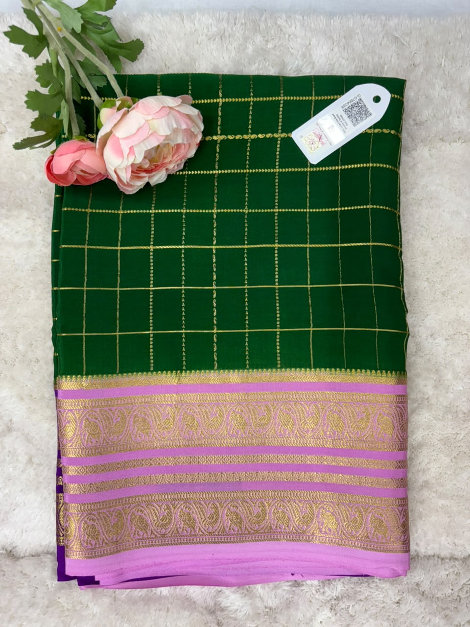 Pure Mysore Silk Crepe Saree Ganga Jamuna Border