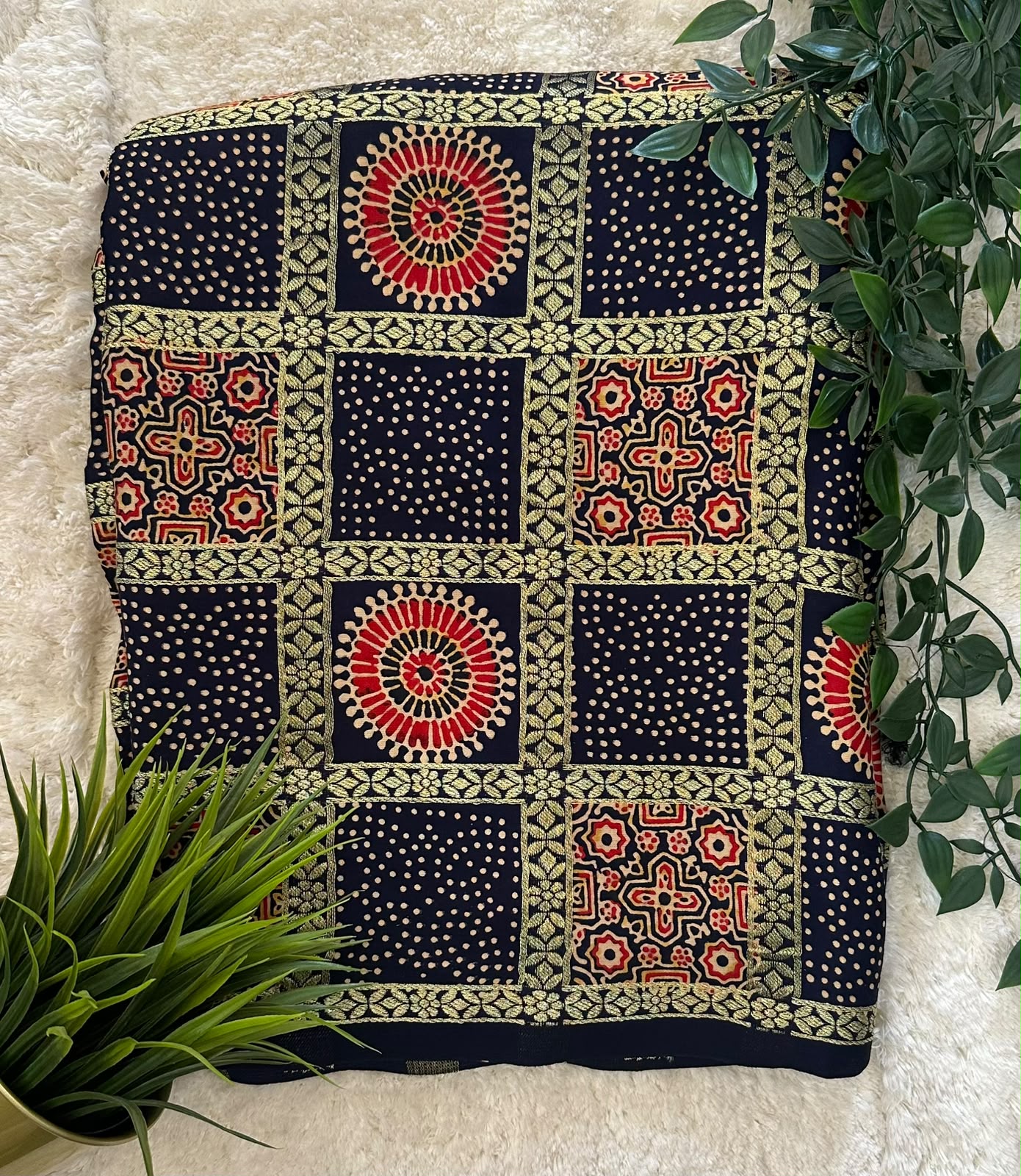 Ajrakh Print Modal silk Saree
