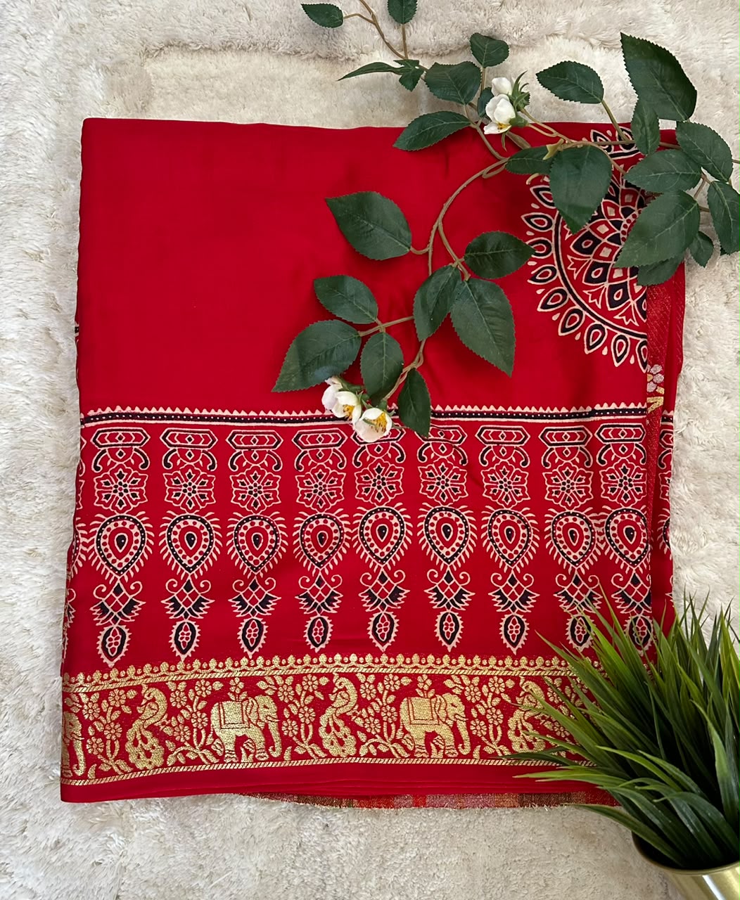Ajrakh Print Modal silk Saree