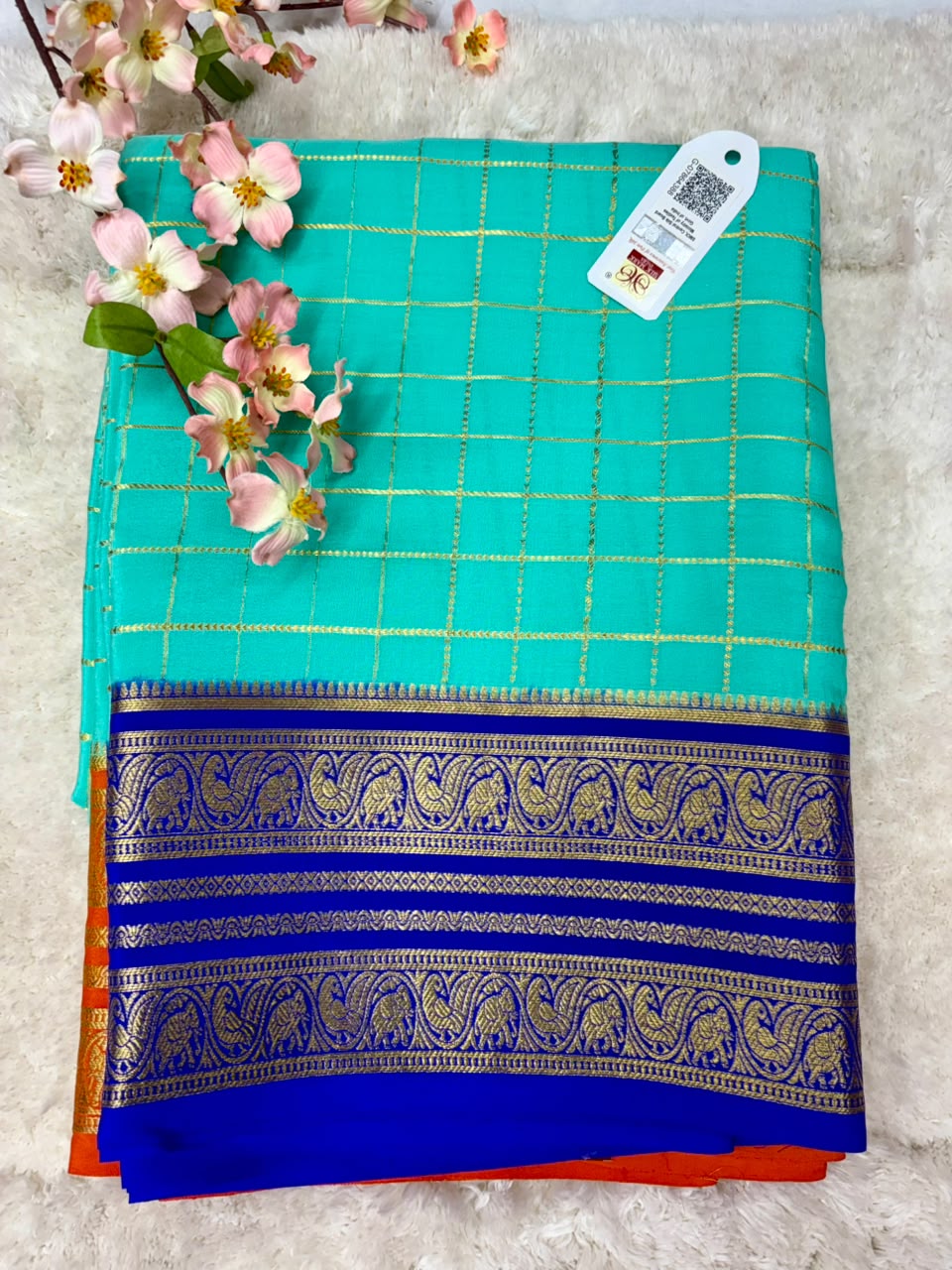 Pure Mysore Silk Crepe Saree Gangajamuna Border
