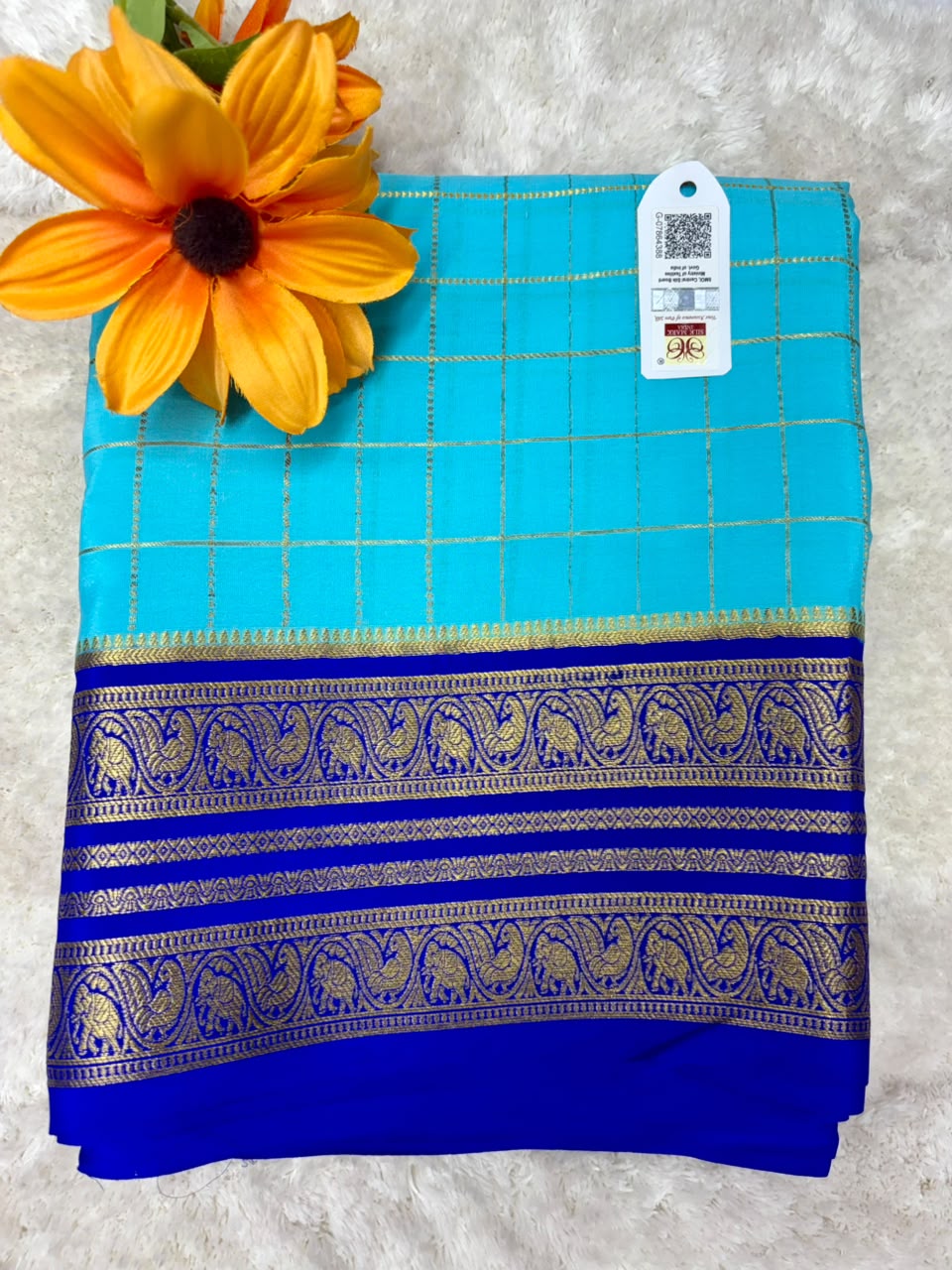 Pure Mysore Silk Crepe Saree Gangajamuna Border