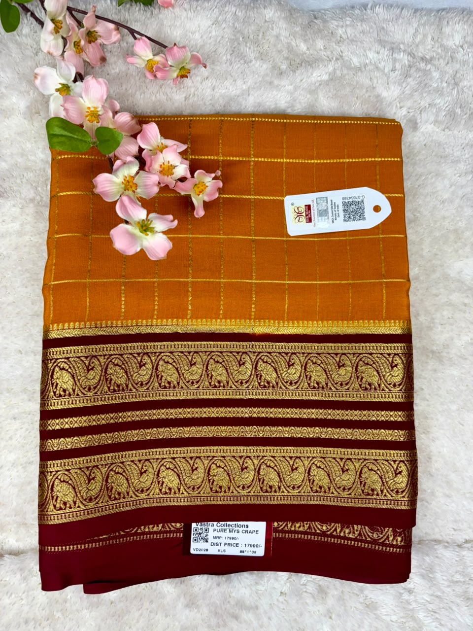 Pure Mysore Silk Crepe Saree Gangajamuna Border