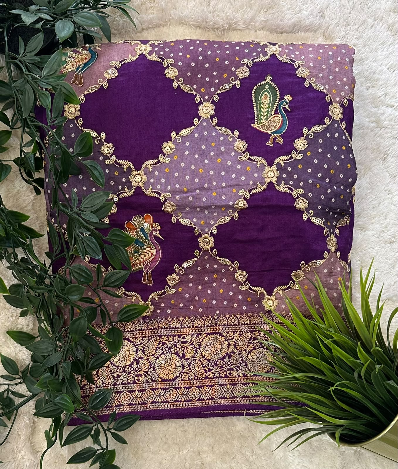 Purple Benaras Crepe Saree