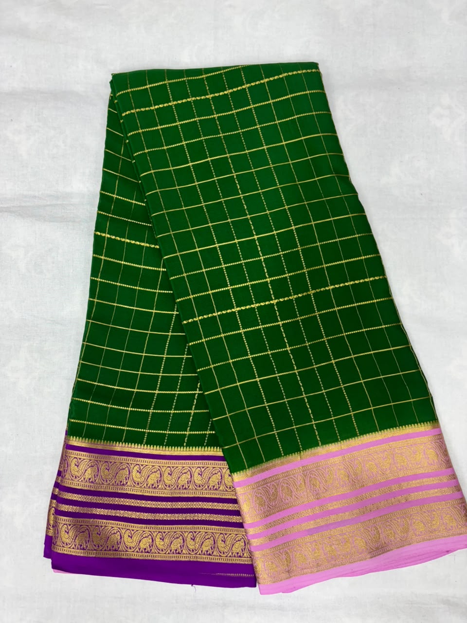 Pure Mysore Silk Crepe Saree Ganga Jamuna Border image 5