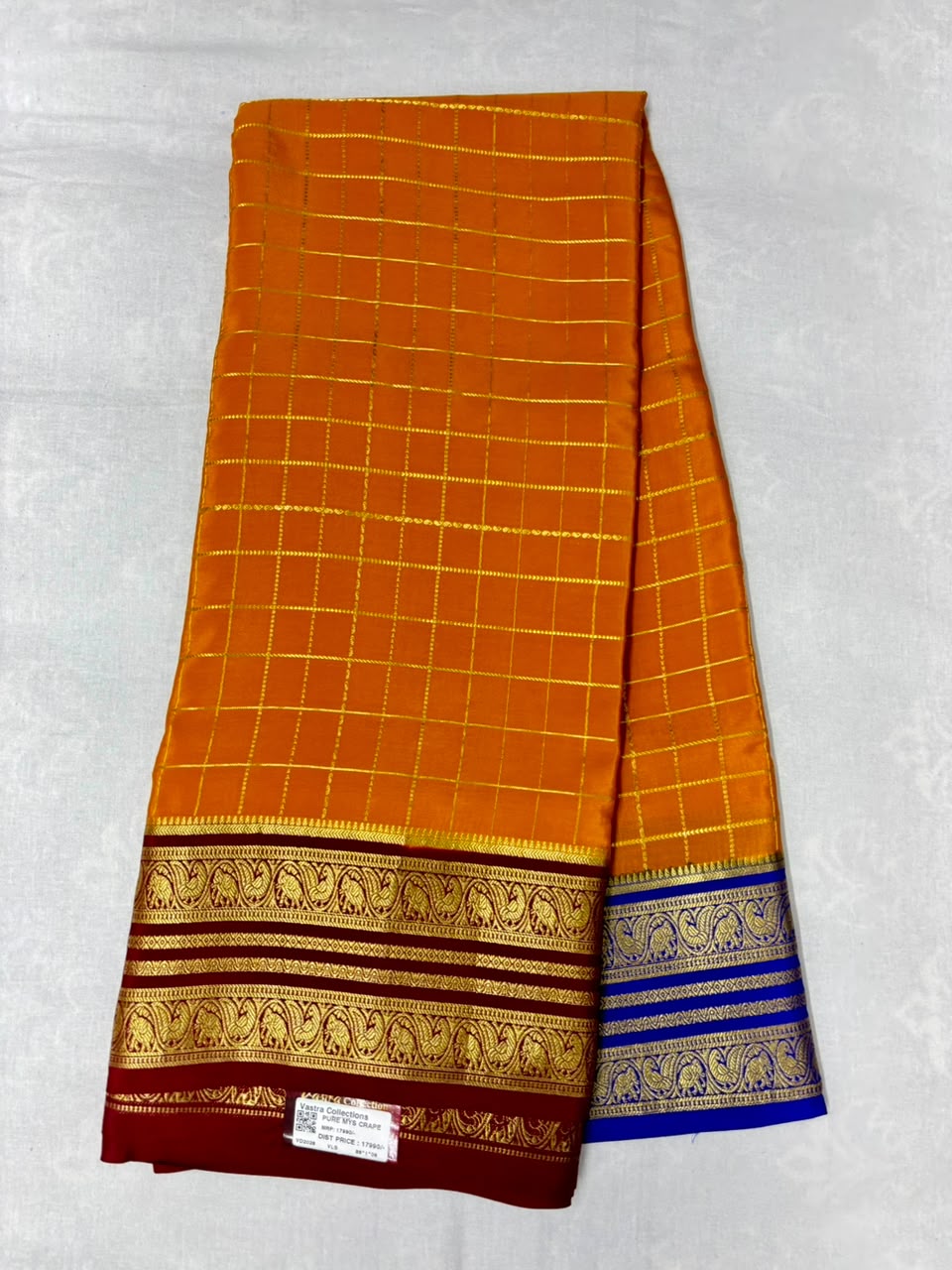 Pure Mysore Silk Crepe Saree Gangajamuna Border image 4