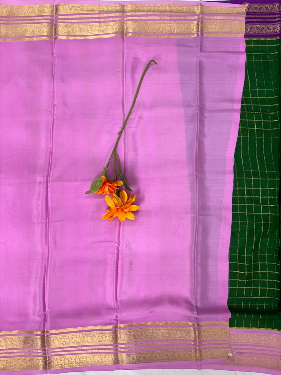 Pure Mysore Silk Crepe Saree Ganga Jamuna Border image 2