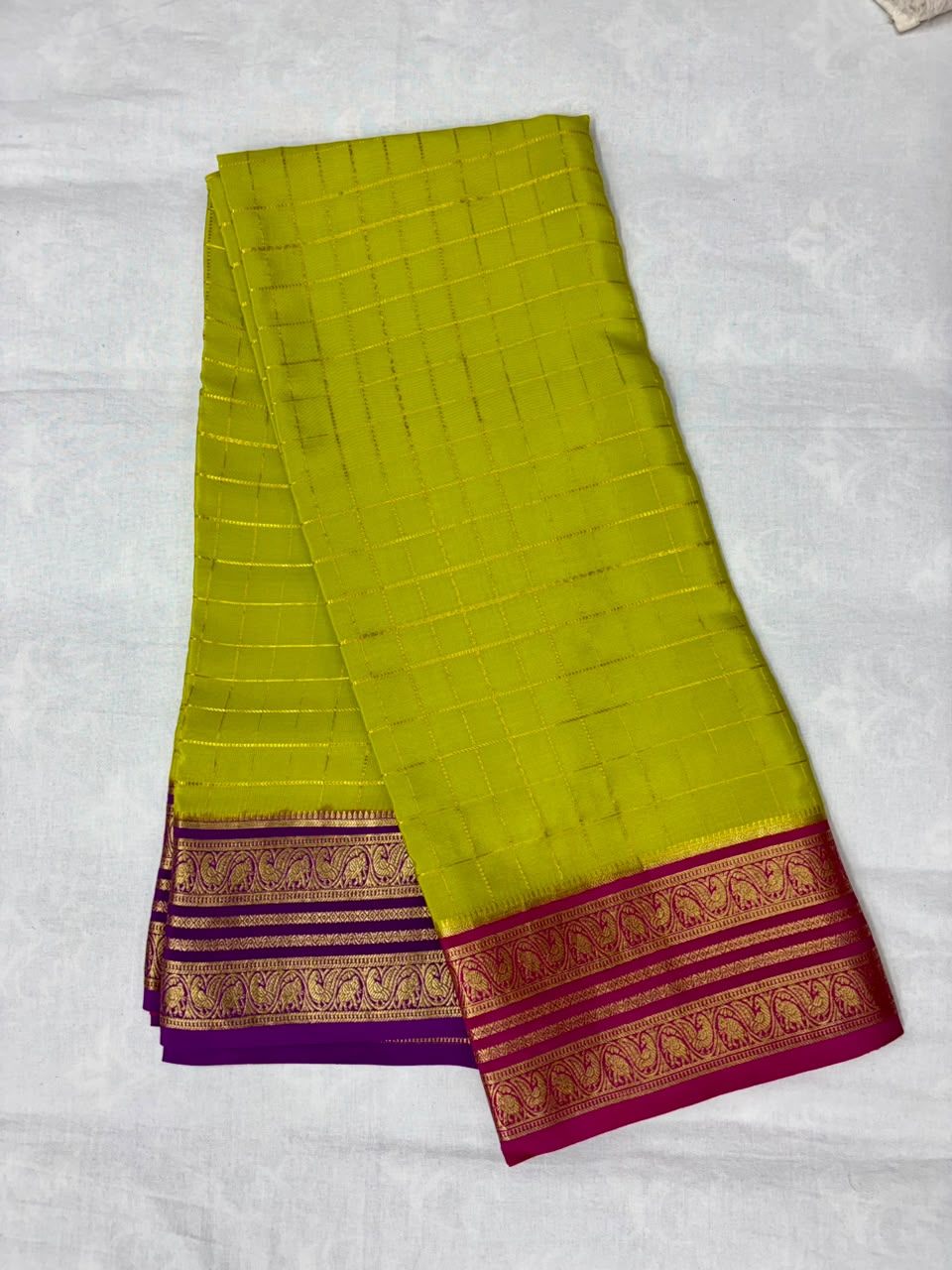 Pure Mysore Silk Crepe Saree Gangajamuna Border image 4