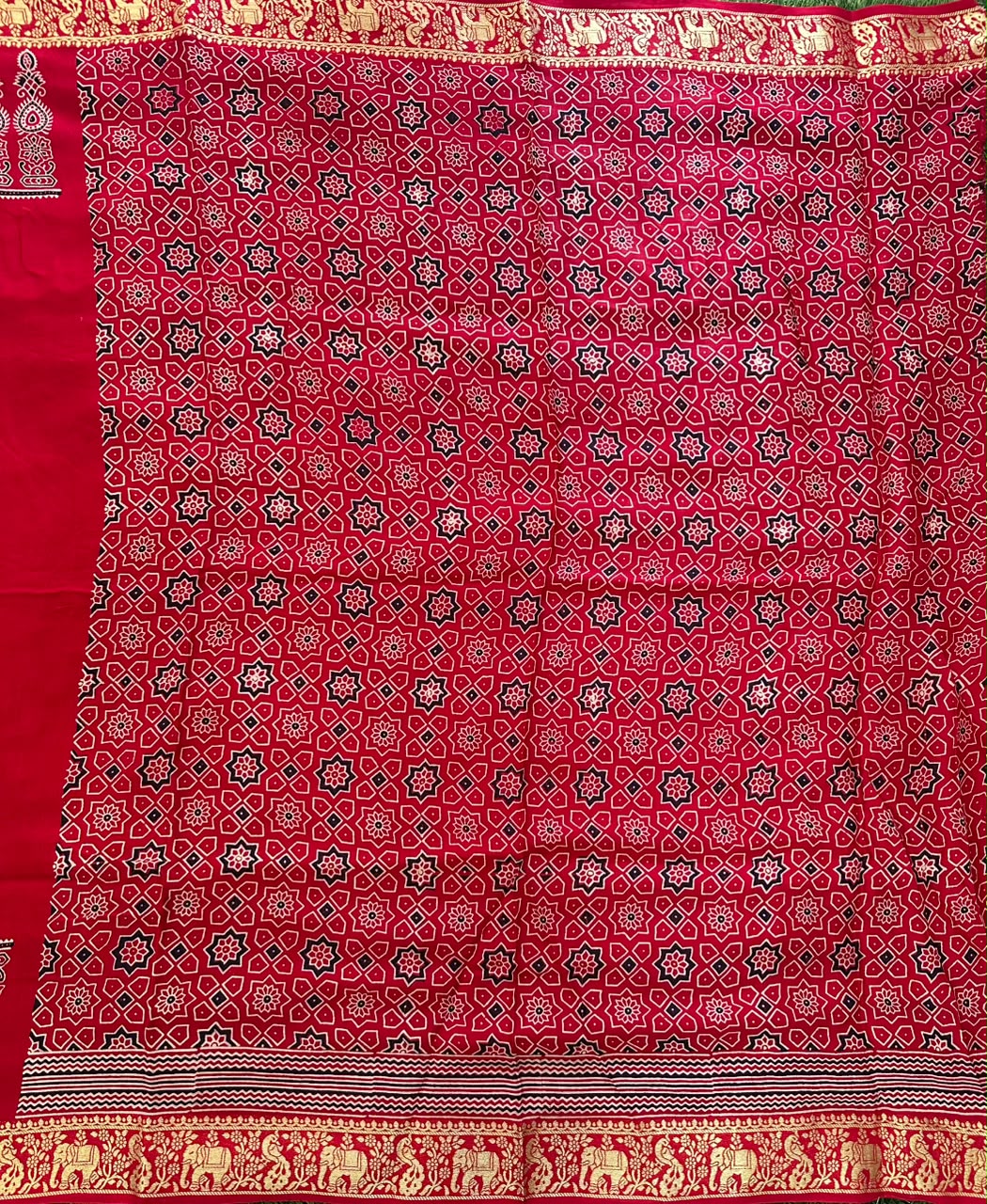 Ajrakh Print Modal silk Saree image 2