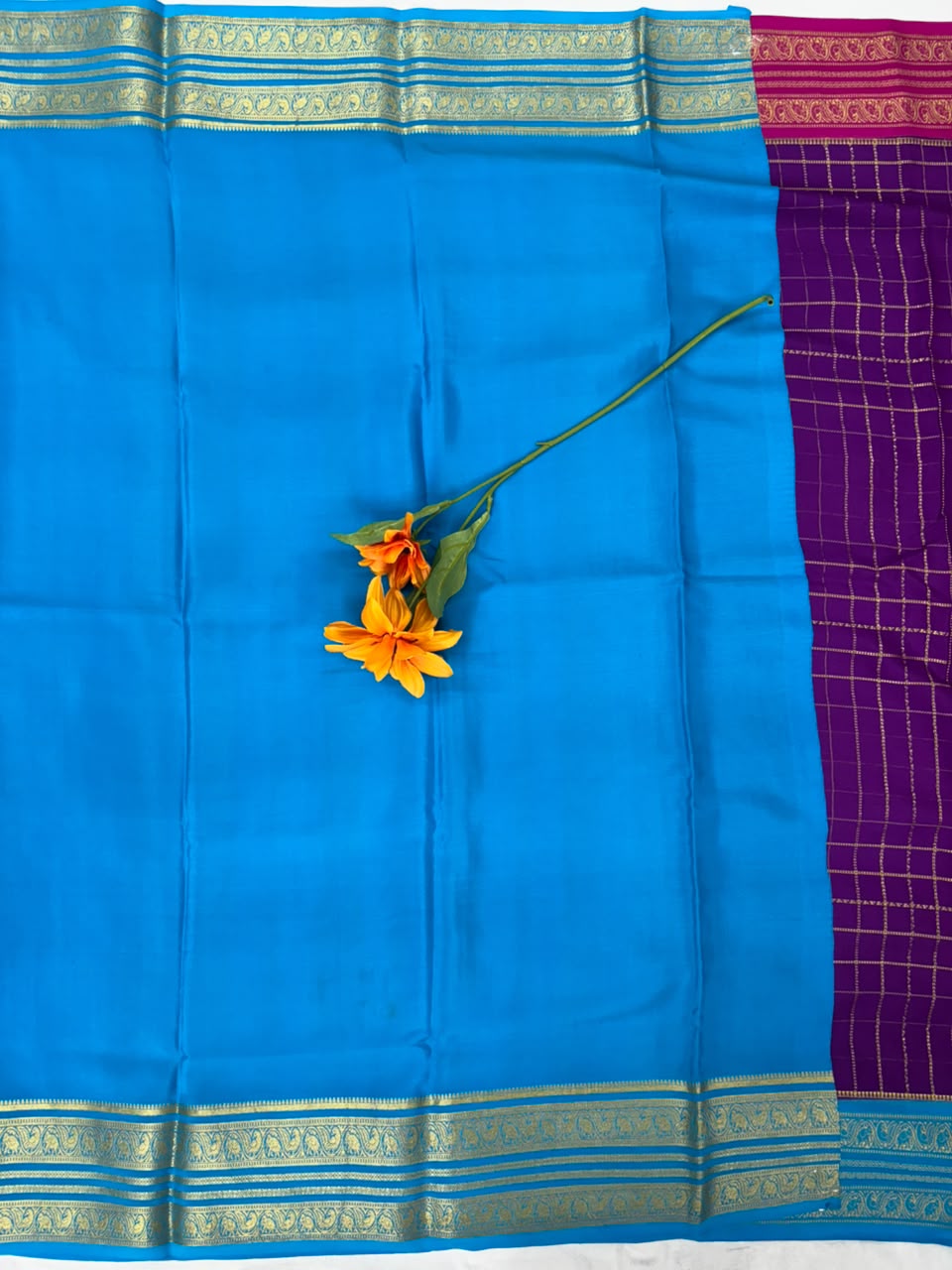 Pure Mysore Silk Crepe Saree Gangajamuna Border image 2