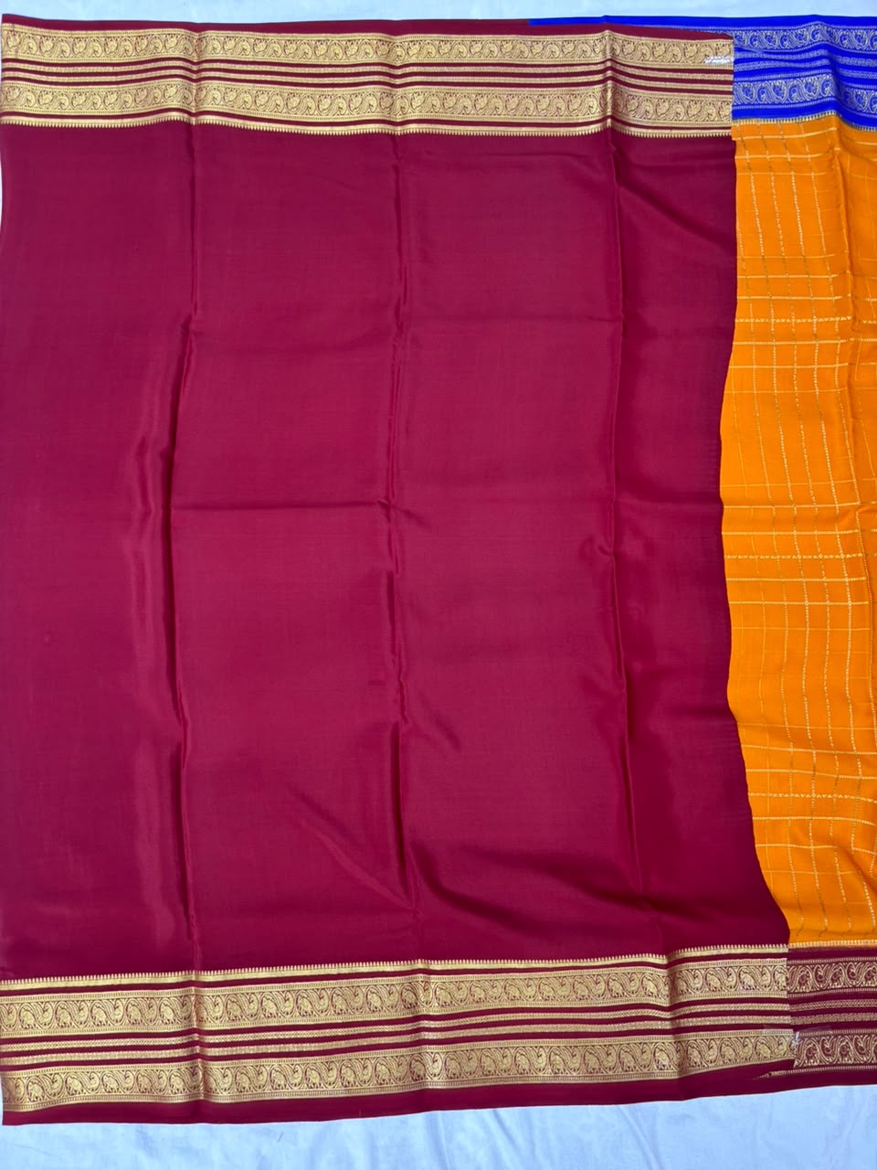 Pure Mysore Silk Crepe Saree Gangajamuna Border image 2