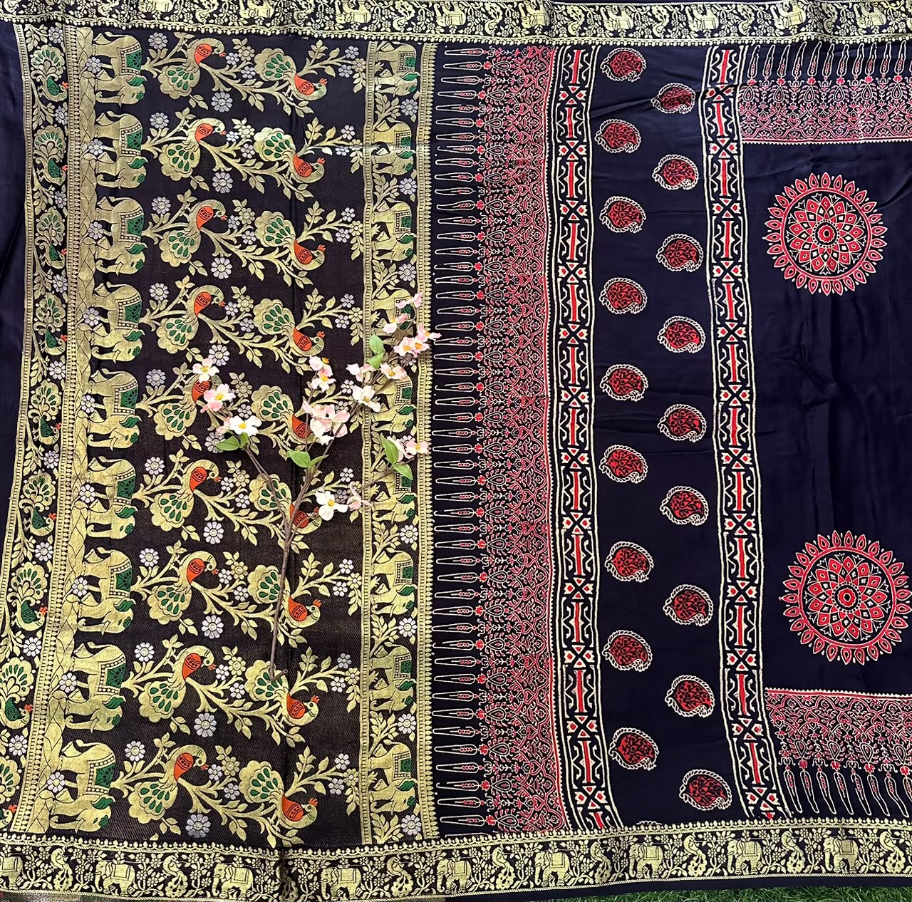 Ajrakh Print Modal silk Saree image 4