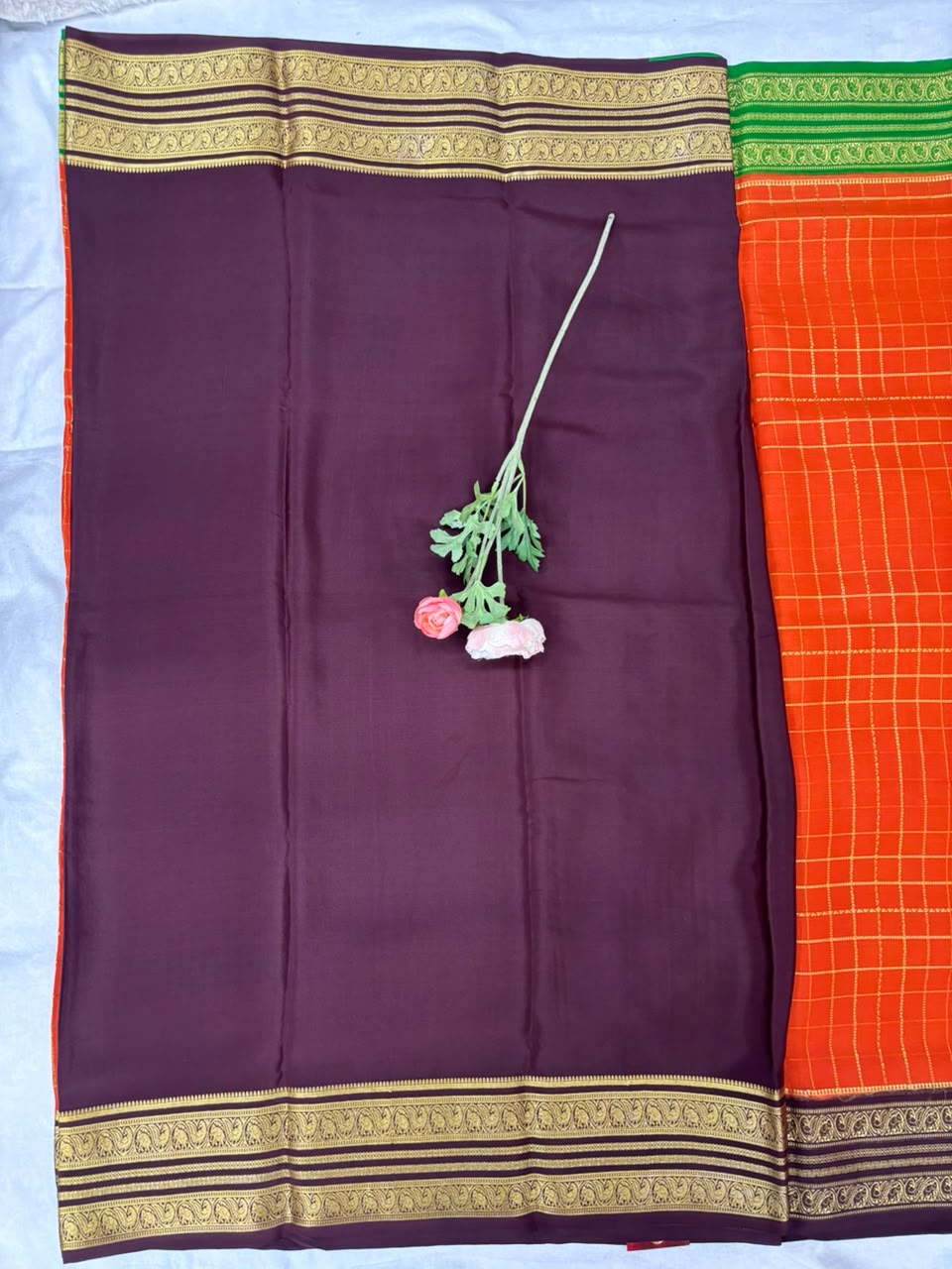 Pure Mysore Silk Crepe Saree Ganga Jamuna Border image 2