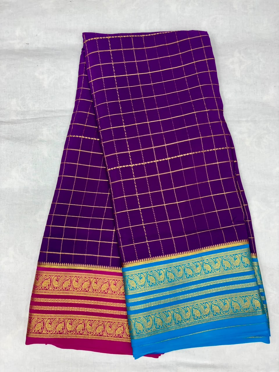 Pure Mysore Silk Crepe Saree Gangajamuna Border image 4
