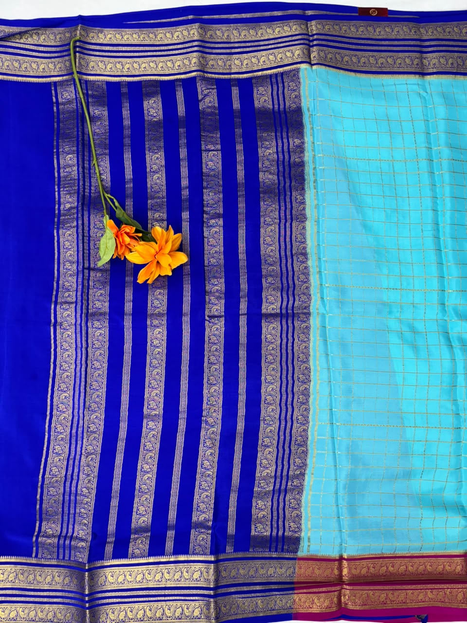 Pure Mysore Silk Crepe Saree Gangajamuna Border image 4
