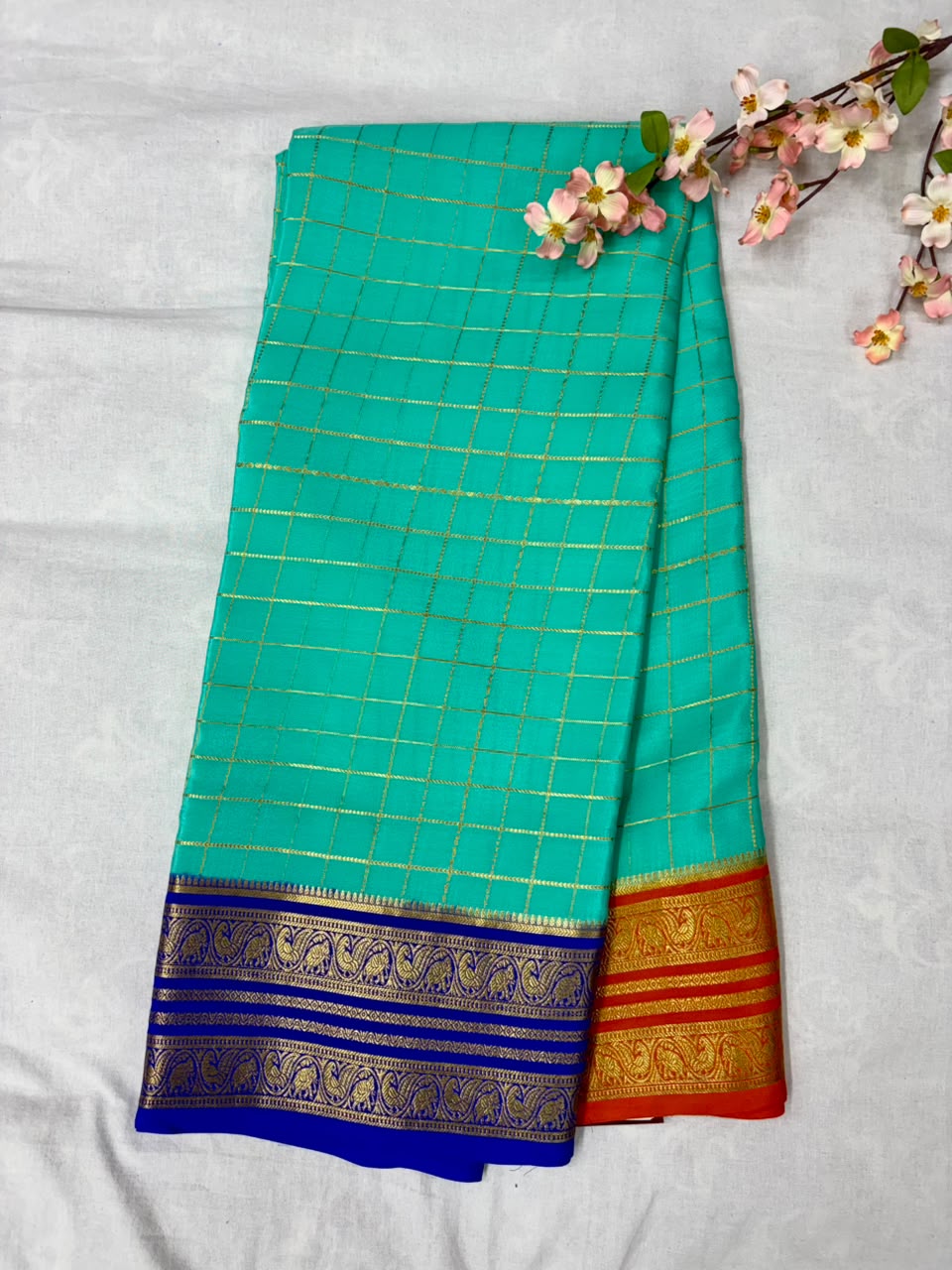 Pure Mysore Silk Crepe Saree Gangajamuna Border image 4