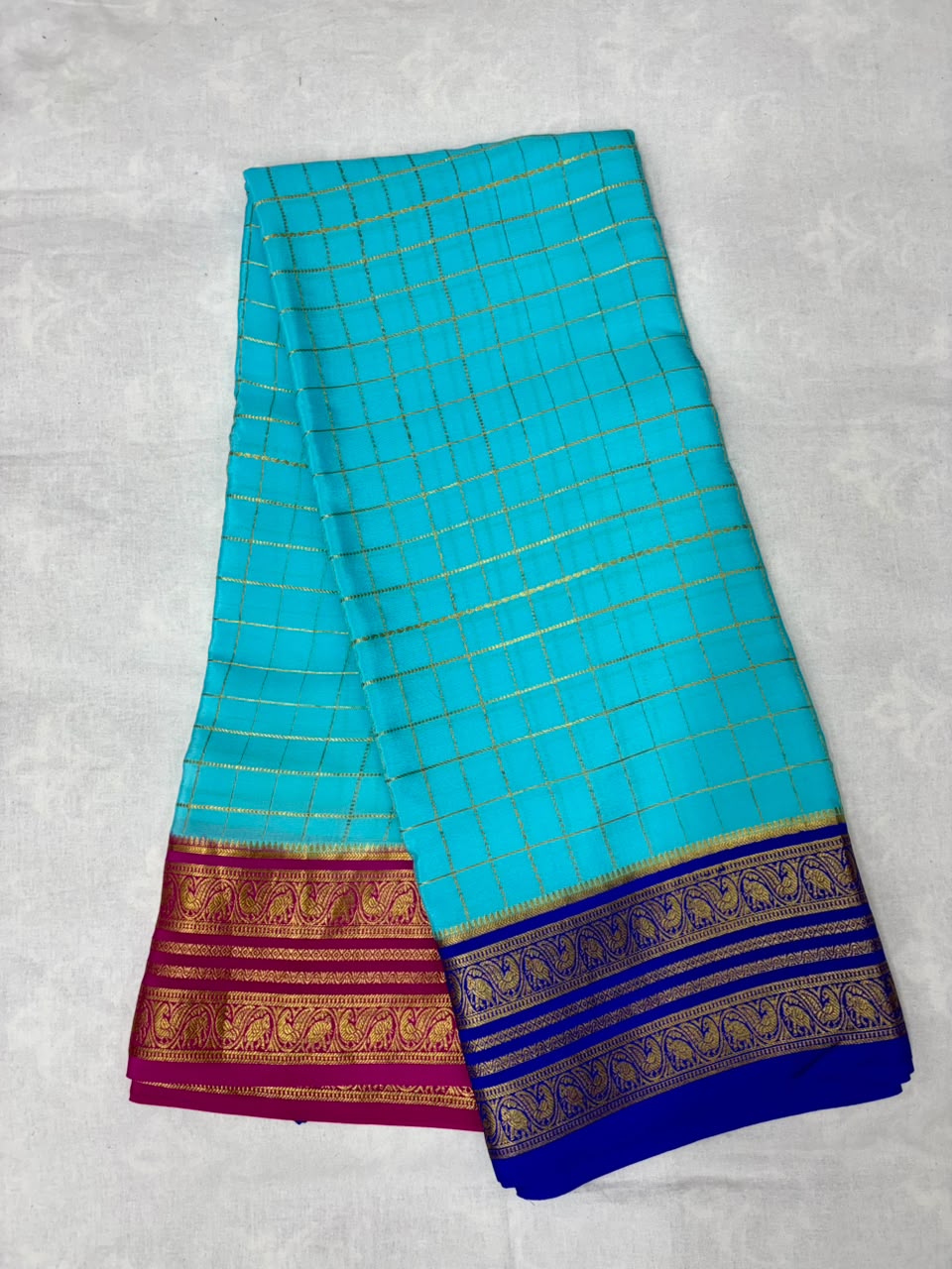Pure Mysore Silk Crepe Saree Gangajamuna Border image 5