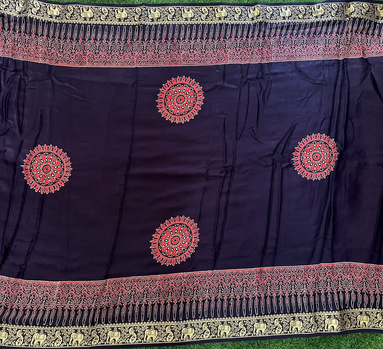 Ajrakh Print Modal silk Saree image 3