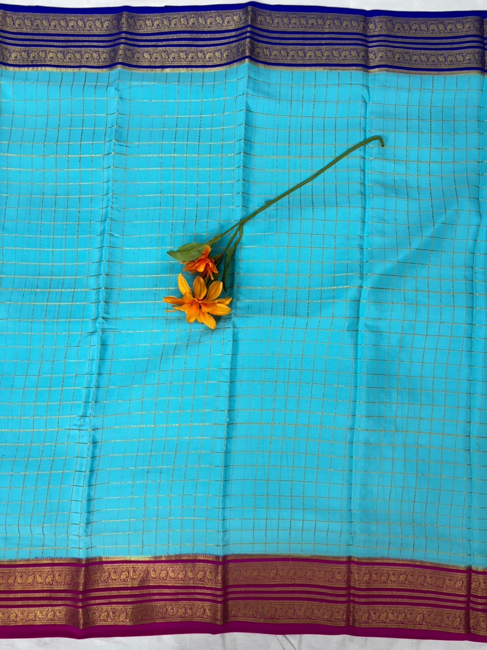 Pure Mysore Silk Crepe Saree Gangajamuna Border image 3
