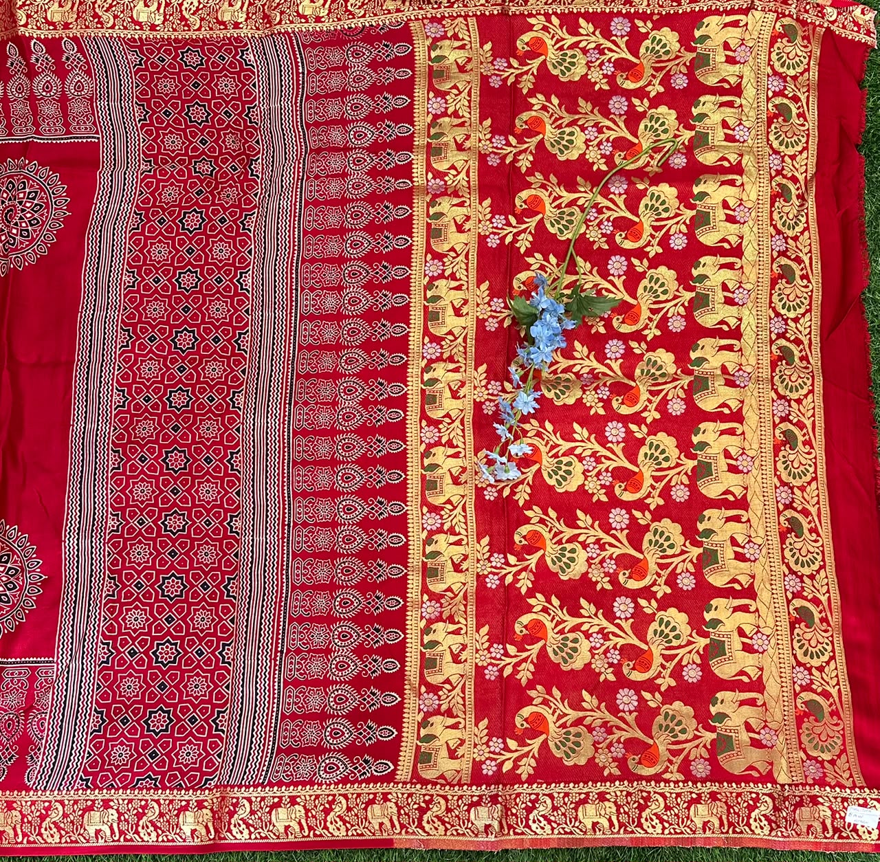 Ajrakh Print Modal silk Saree image 4