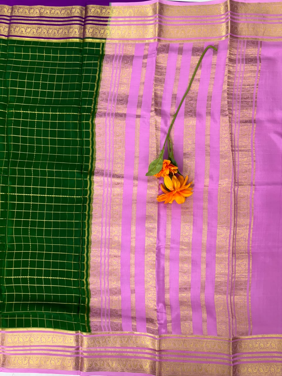 Pure Mysore Silk Crepe Saree Ganga Jamuna Border image 4