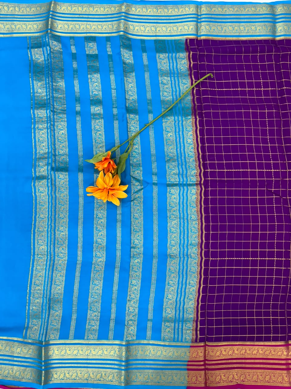 Pure Mysore Silk Crepe Saree Gangajamuna Border image 3