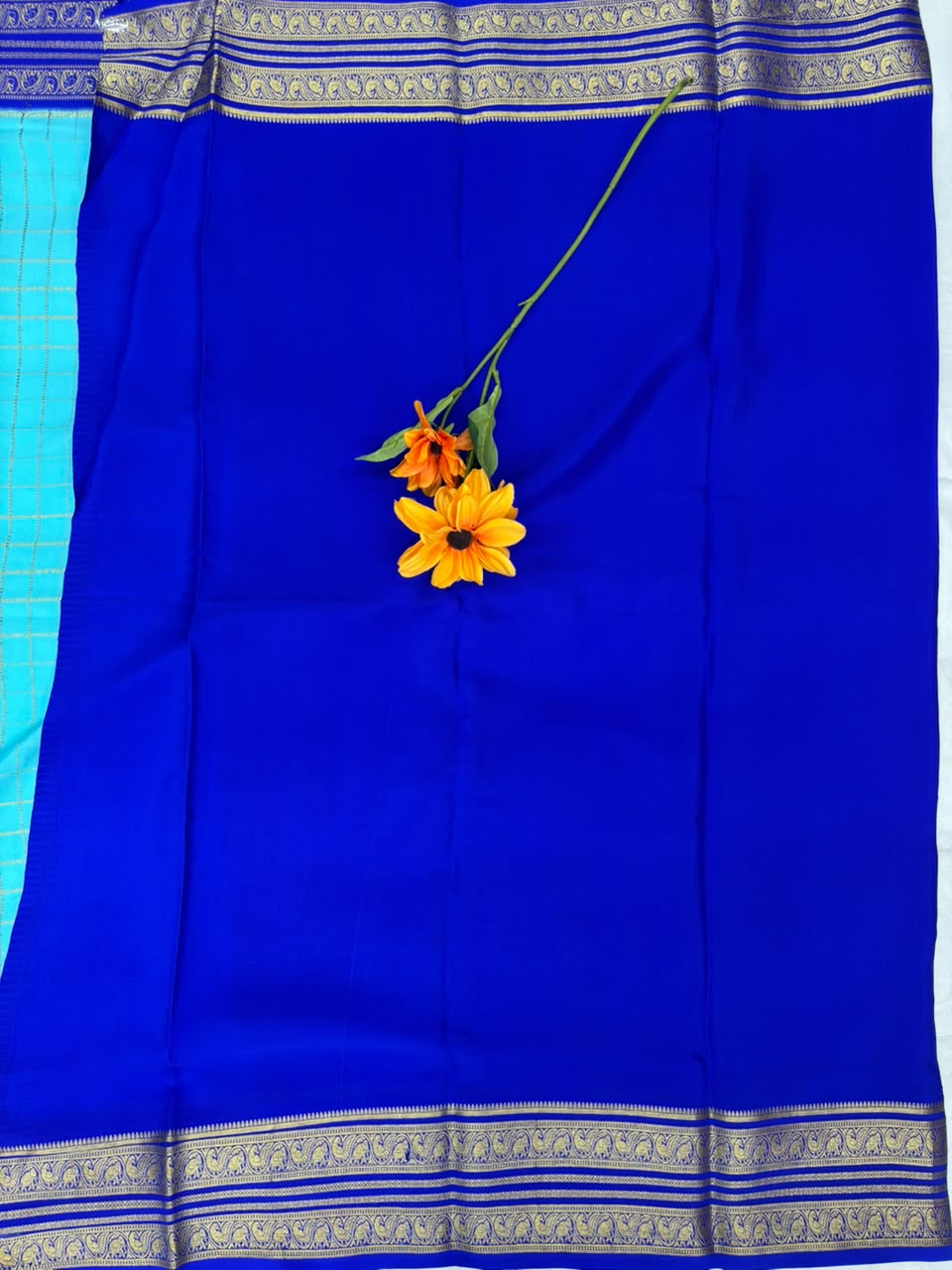 Pure Mysore Silk Crepe Saree Gangajamuna Border image 2