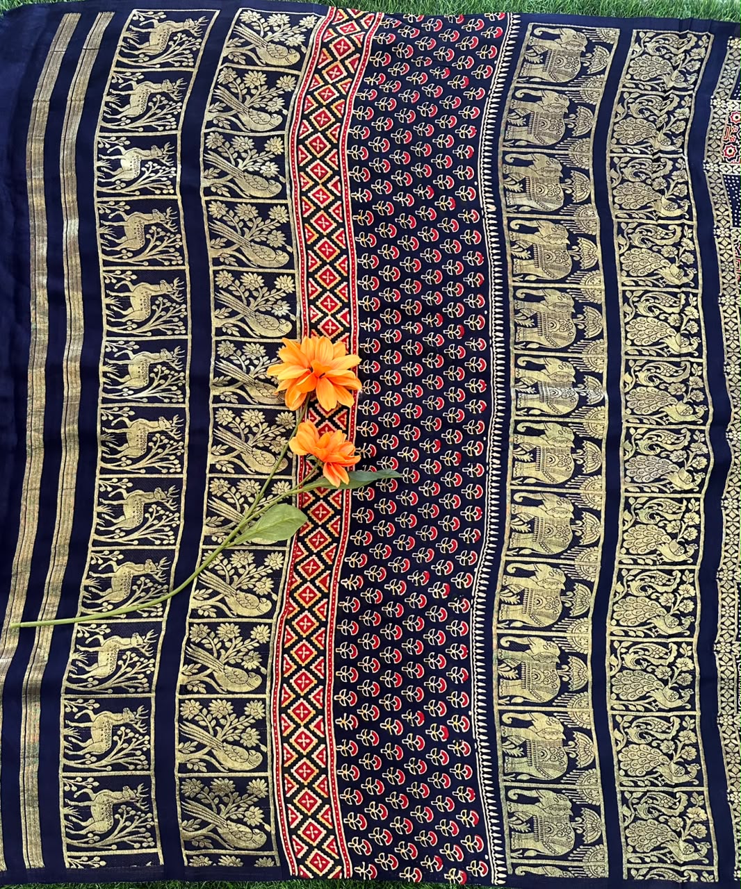 Ajrakh Print Modal silk Saree image 4