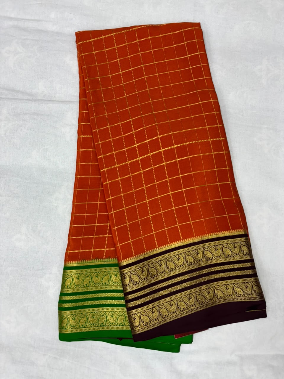 Pure Mysore Silk Crepe Saree Ganga Jamuna Border image 5