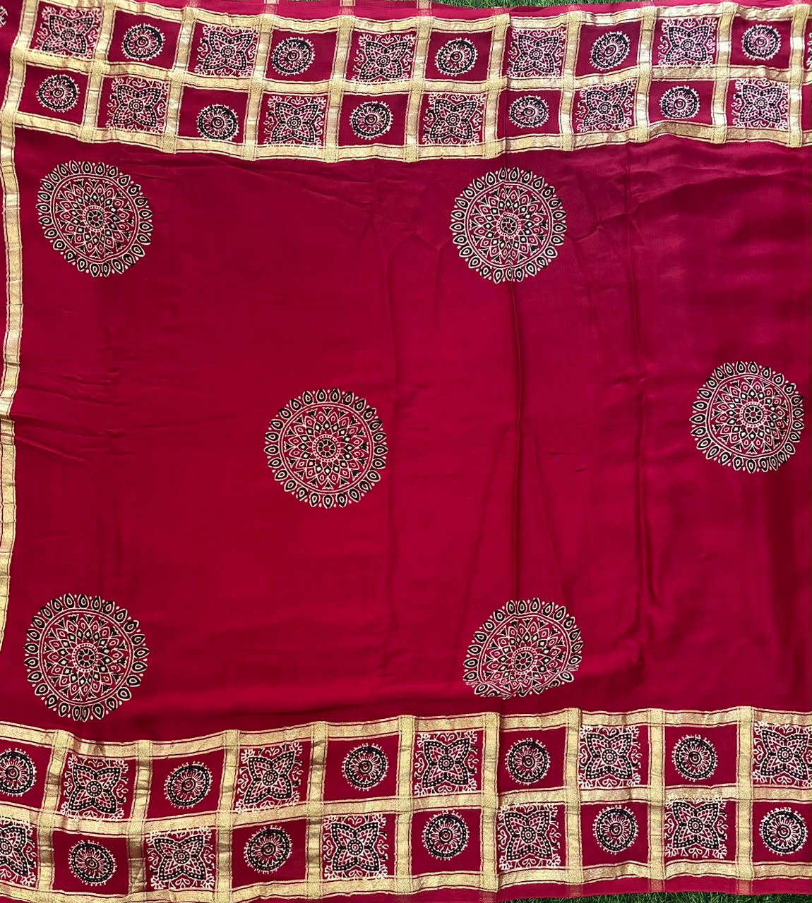 Red Ajrakh Print Modal silk Saree image 3