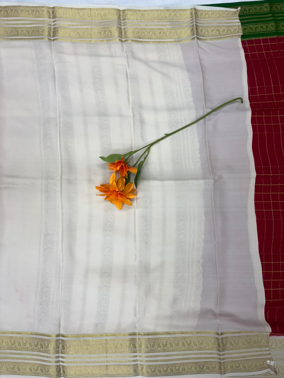 Pure Mysore Silk Crepe Saree Gangajamuna Border image 2