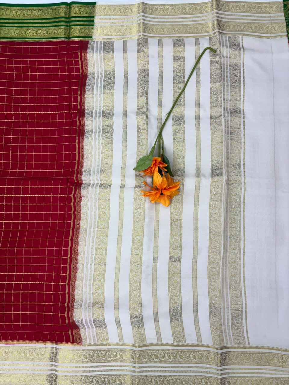 Pure Mysore Silk Crepe Saree Gangajamuna Border image 4