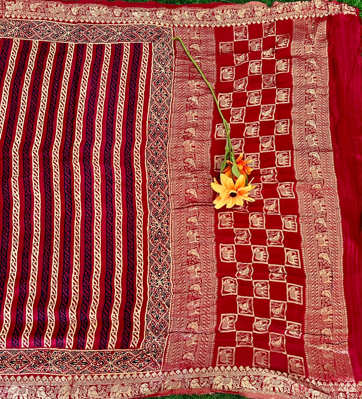 Ajrakh Print Modal silk Saree image 4