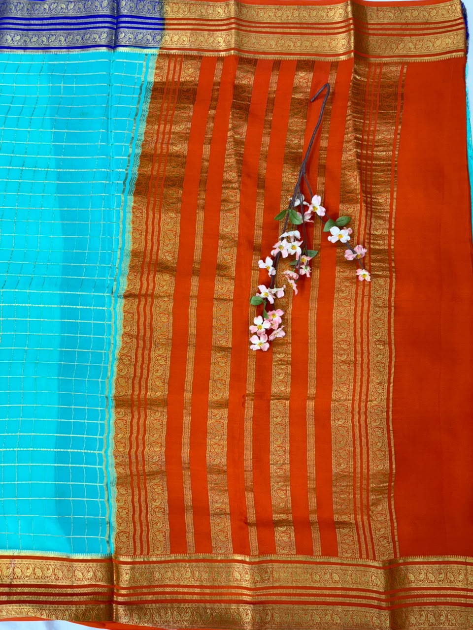 Pure Mysore Silk Crepe Saree Gangajamuna Border image 3