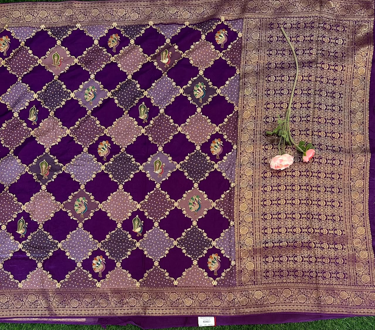 Purple Benaras Crepe Saree image 4