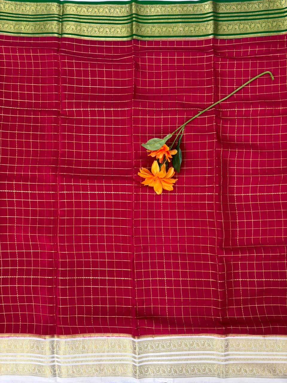 Pure Mysore Silk Crepe Saree Gangajamuna Border image 3