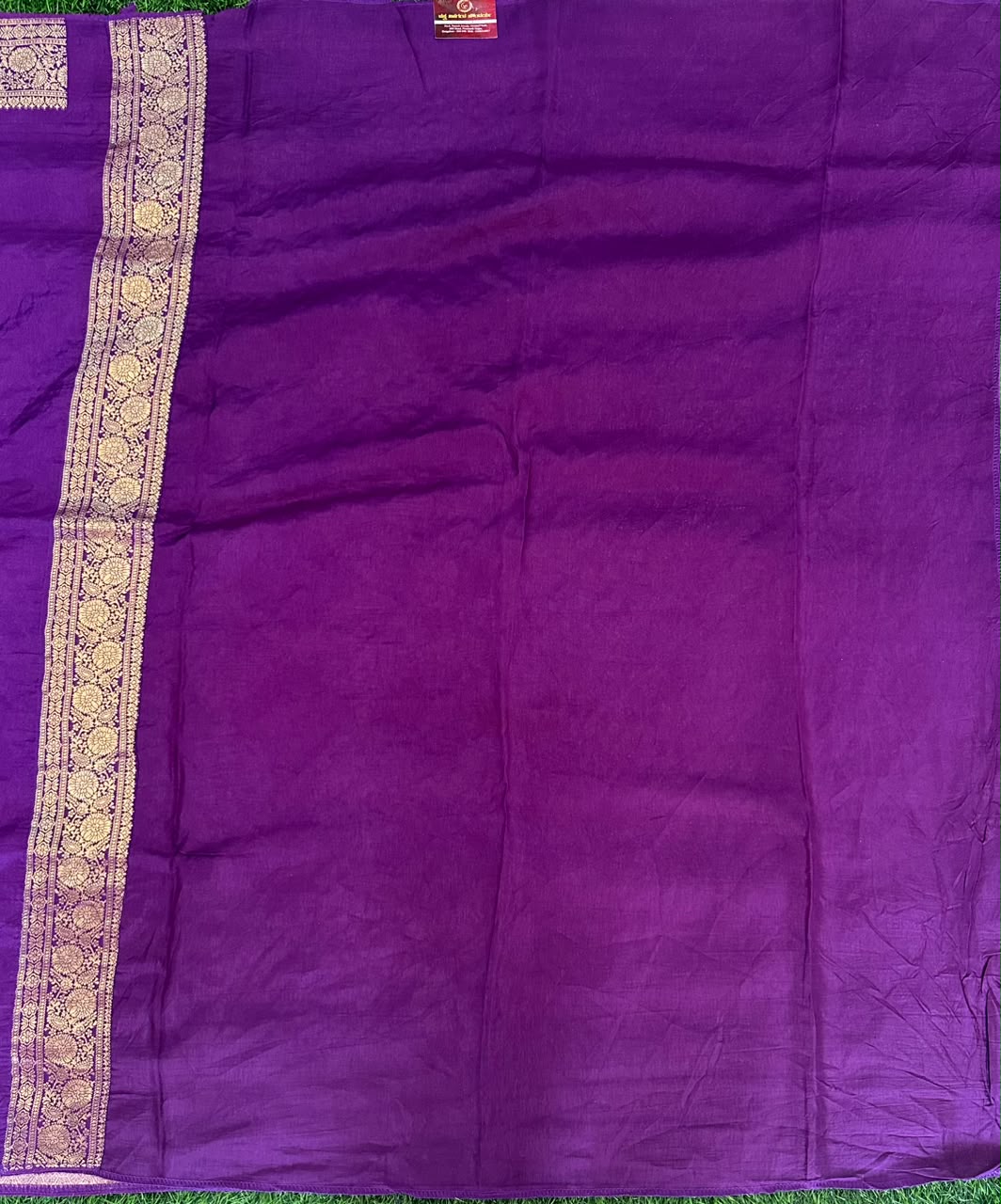 Purple Benaras Crepe Saree image 2