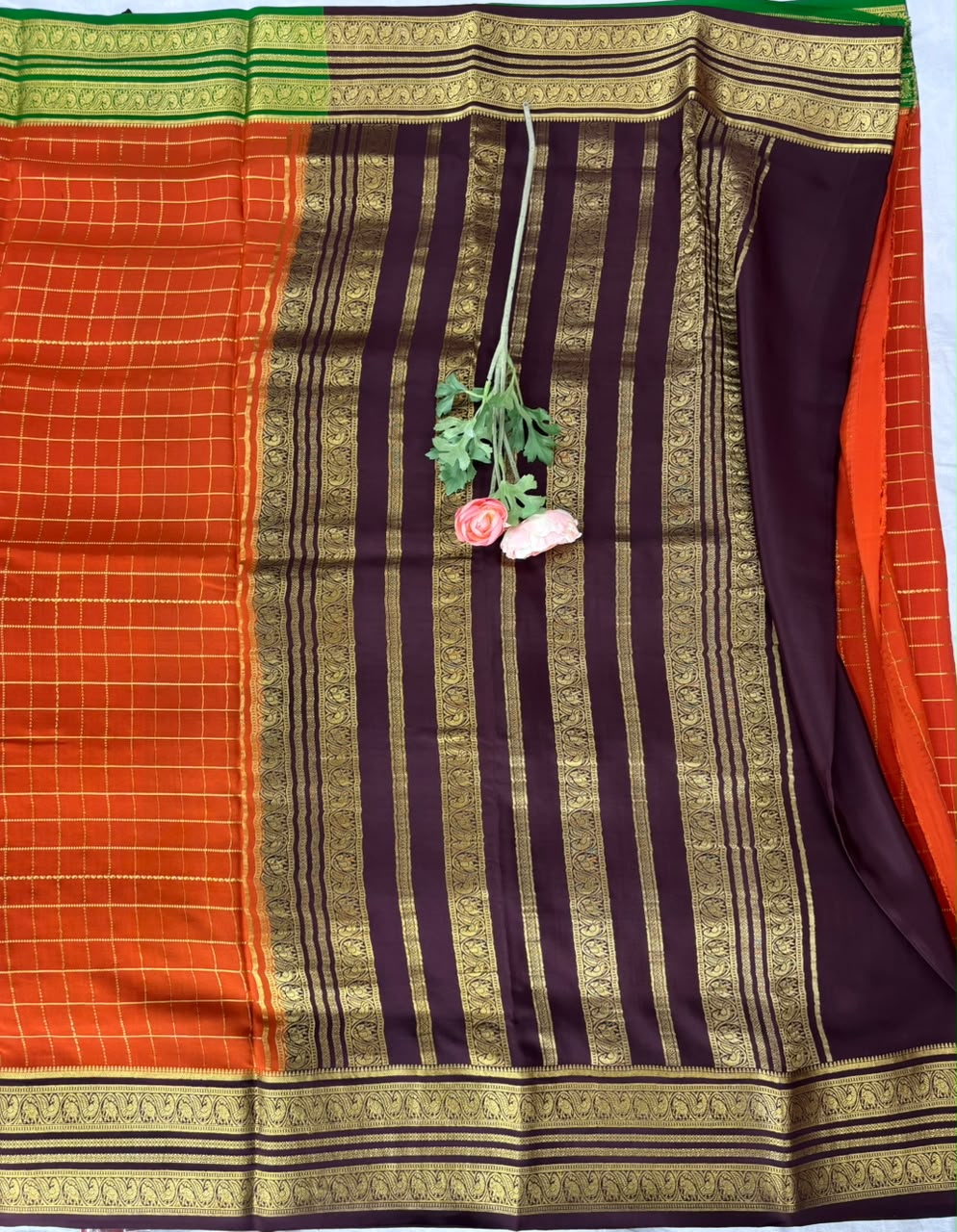 Pure Mysore Silk Crepe Saree Ganga Jamuna Border image 3