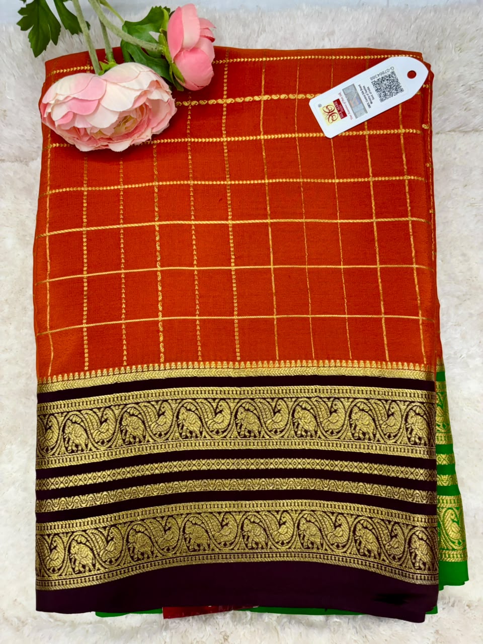 Pure Mysore Silk Crepe Saree Ganga Jamuna Border