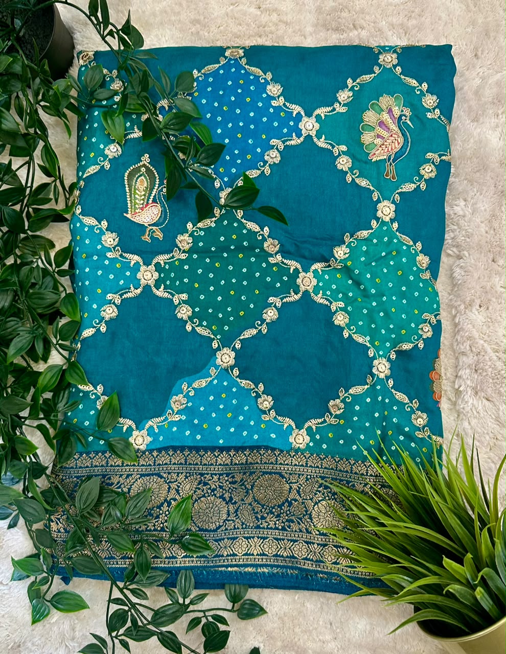 Peacock Blue Benars Crepe