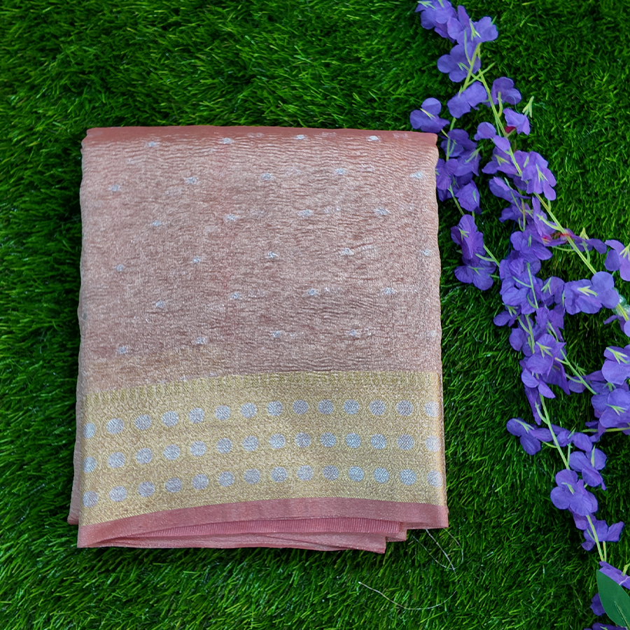 Crush Tissue Saree Butta Pink