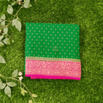 Pure Banarasi Saree, Butta Pattern, Green with Pink