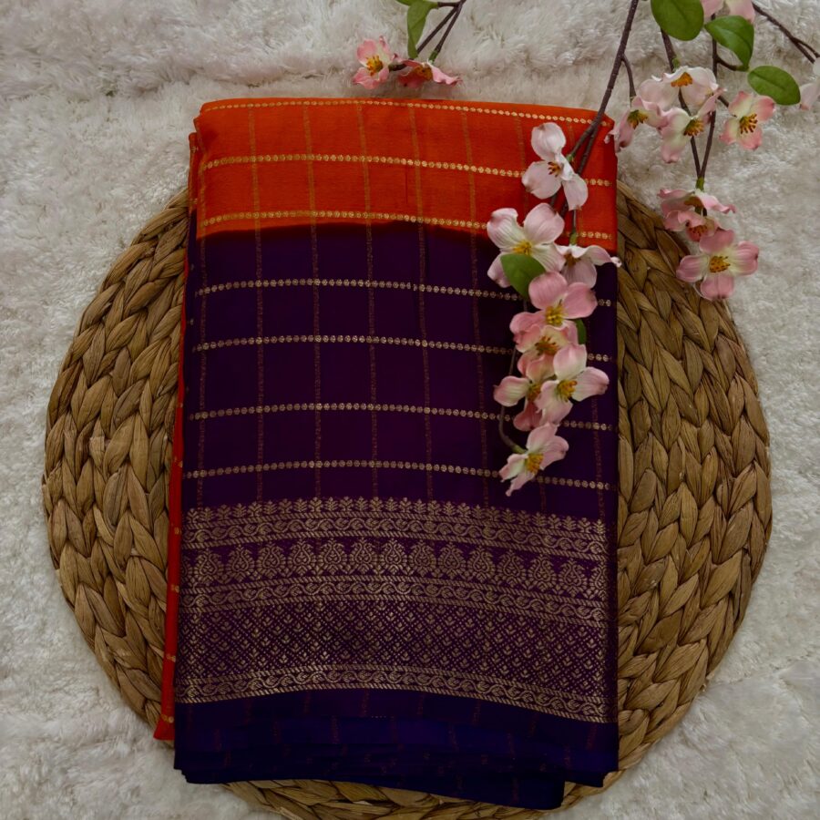Material : Semi Mysore Crepe Saree Design : Cheks 2D Pattern Semi Mysore Silk Saree Blouse : Blouse Attached Length of saree : 6.5 mts Including Blouse Wash & Care : Dry clean only Blouse Stitching & Falls/Pico : Please contact us on +91 6360354017 • No Return No Refund • Exchange Possible if any Damages • Once your order is dispatched, we will send automated messages to keep you informed about the shipping status. • The delivery time varies based on your order and delivery location. Note : There might be mild colour variation in the saree due to colour reproduction in camera and screen