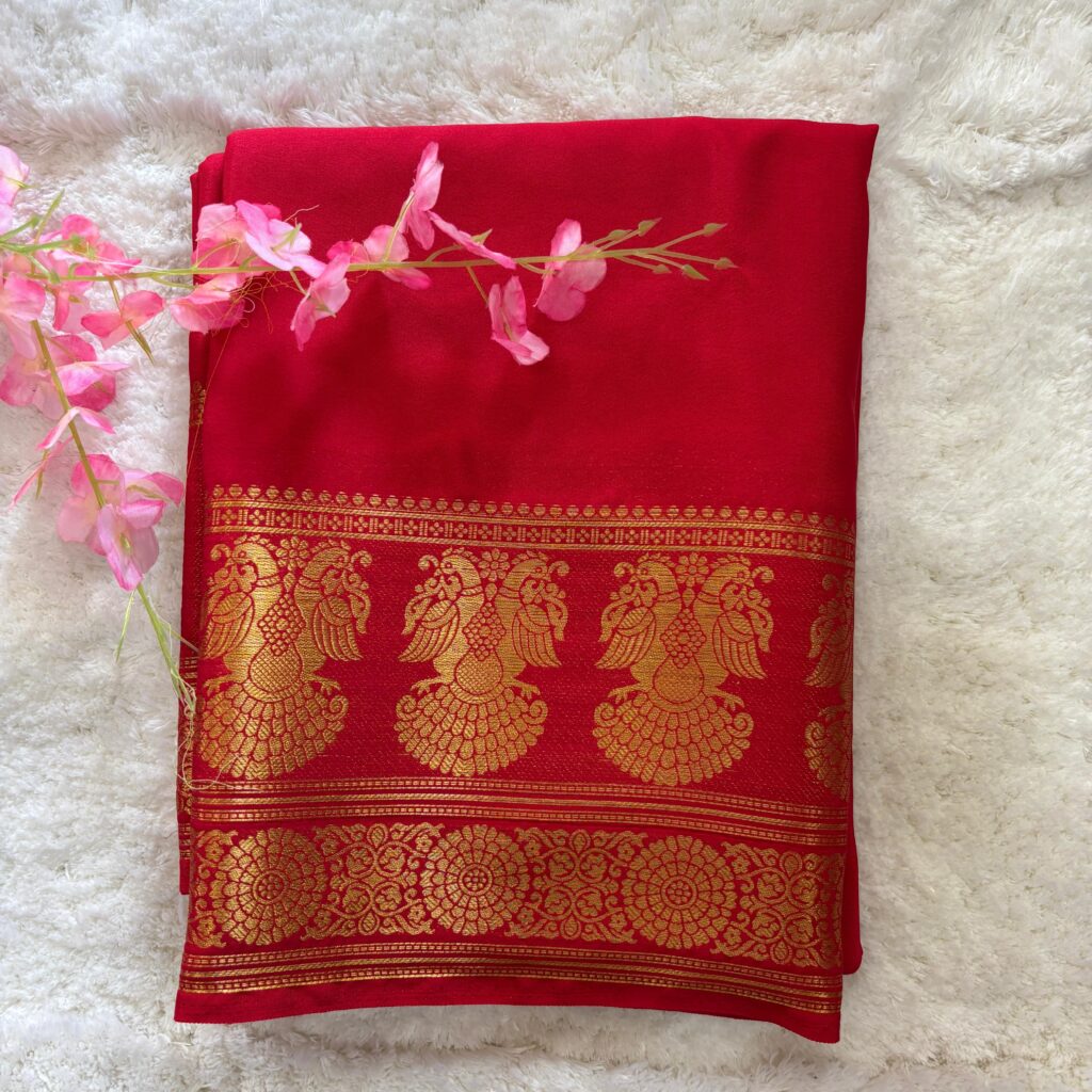 Semi Mysore Crepe Gandaberunda Border