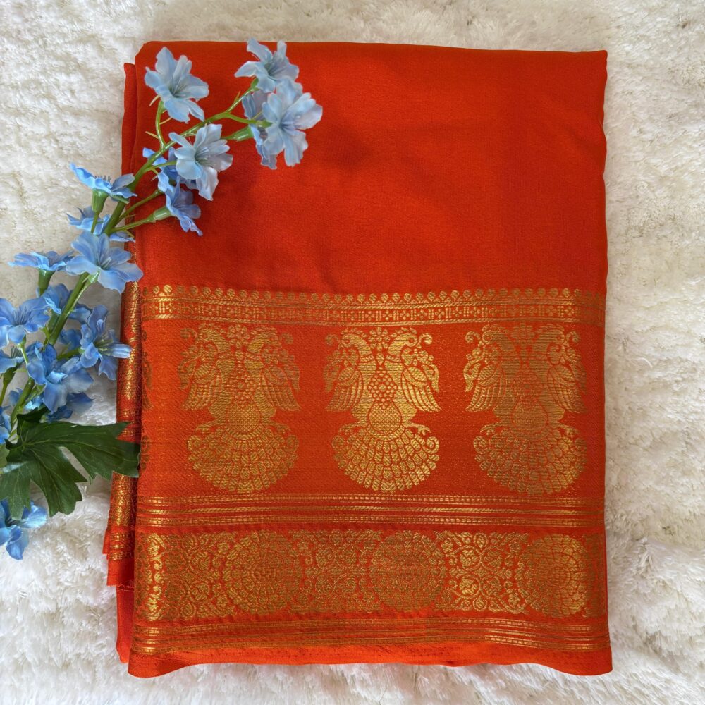 Semi Mysore Crepe Gandaberunda Motif Border