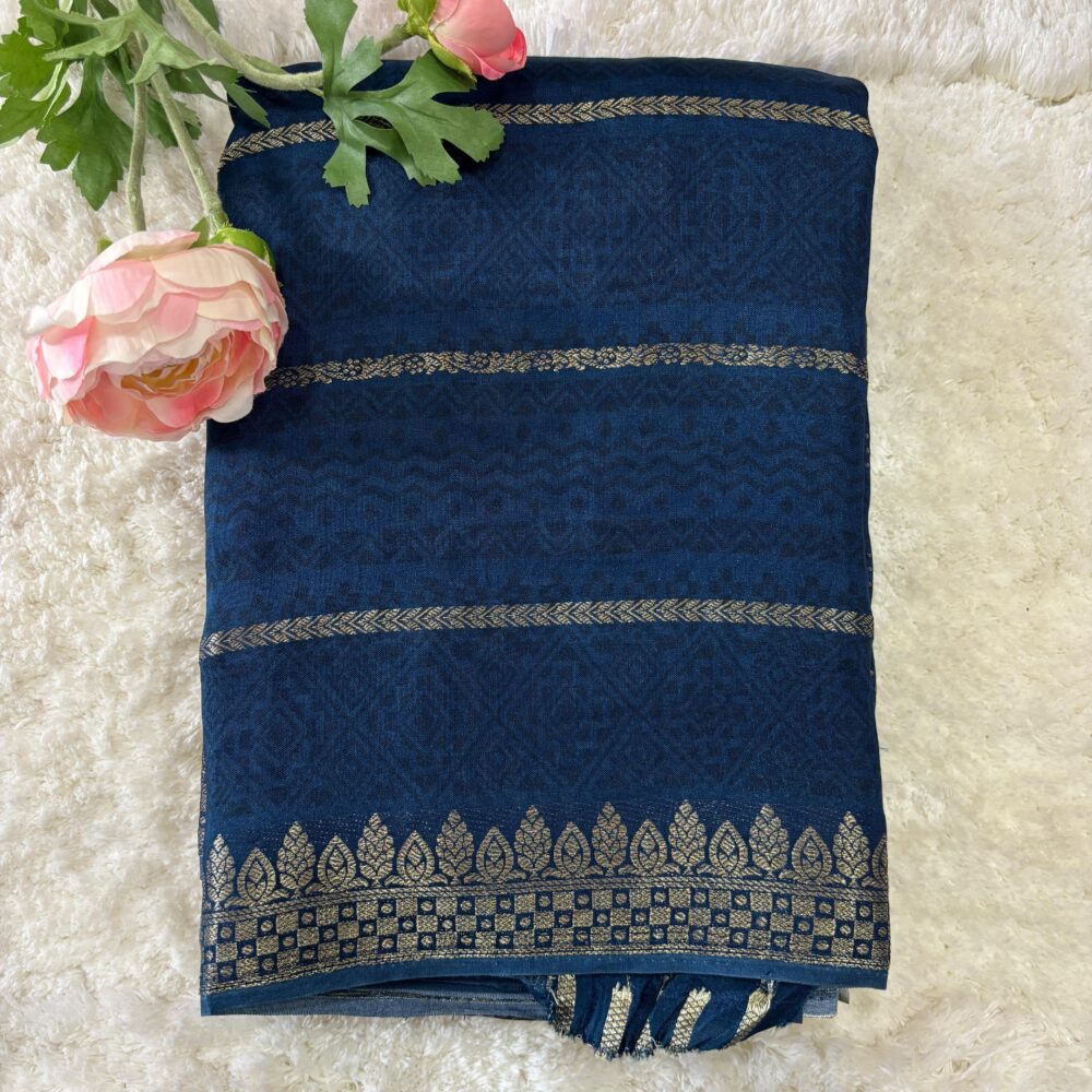 Multi Colour Kalamkari Printed Dola Crepe Saree